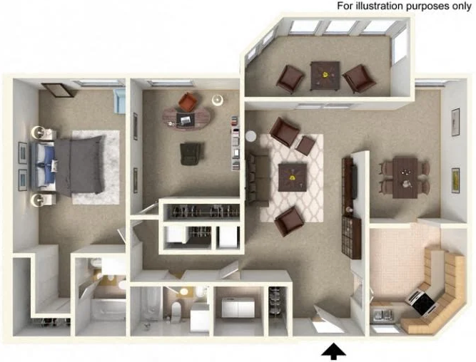 Floor plan for 2 beds, 2 baths, 1142 sqft